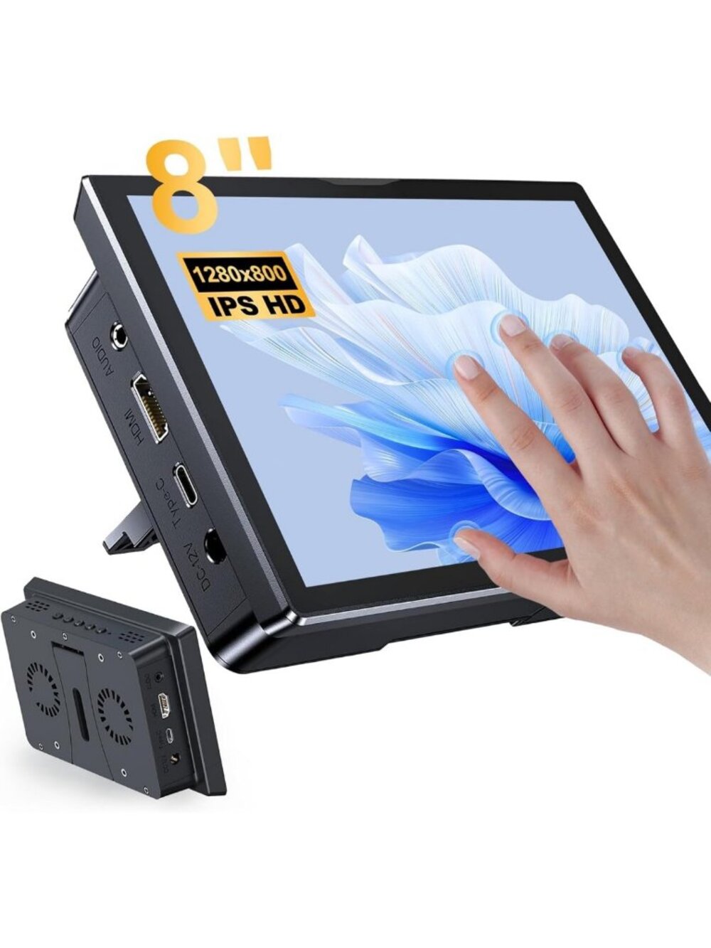 8-Inch Portable Touchscreen Monitor, 1280x800 IPS, HDMI, Dual-Speaker for